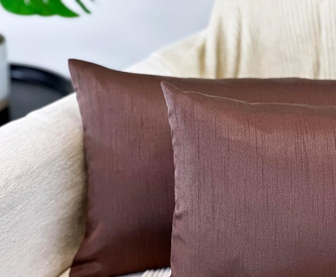 Aiking Home 12x24 Inches Faux Silk Rectangular Throw Pillow Cover, Zipper Closure, Brown (Set of 2)