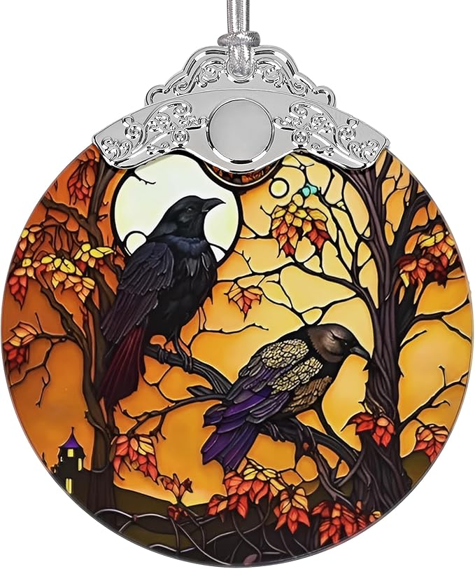 2025 Ornaments for Christmas Tree, Zmoicky Stained Glass Hanging Ornament, Christmas Ornaments Clearance, Gift Exchange Ornament, Bauble Present - Mysterious Crow