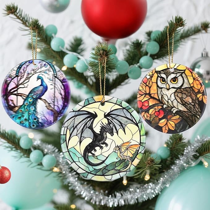Christmas Ornaments, Dodosky 2.8in Ceramic Dragon Ornament, Xmas Decor, Christmas Tree Ornaments, Xmas Decorations for Tree, Holiday Ornament, Gifts for Dragon Lovers, Gifts for Women, Men