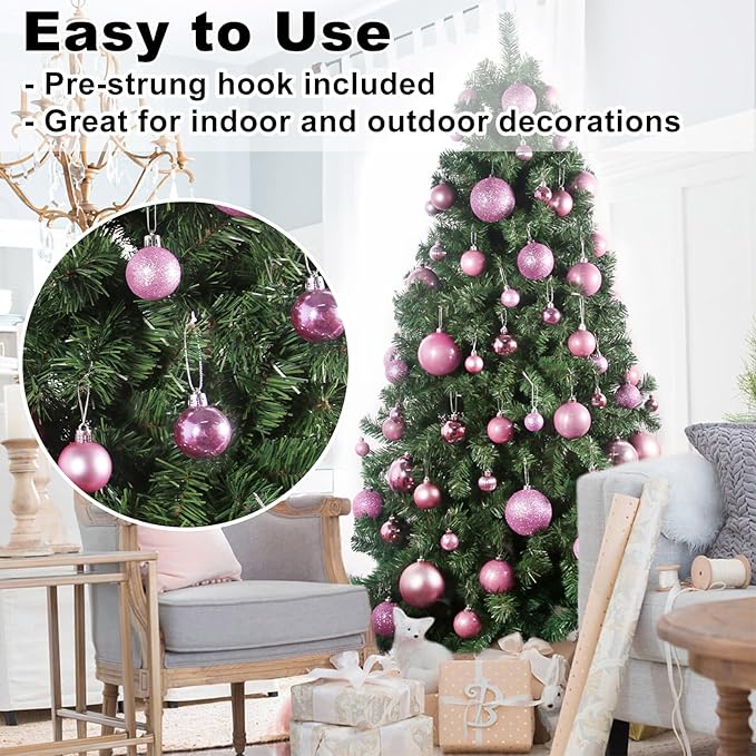 Bubblegun Pink 1.6" Small Christmas Balls Christmas Tree Decoration Ornaments Shatterproof Hanging Balls for Birthday Halloween Holiday Wedding Decorations Set of 36pcs