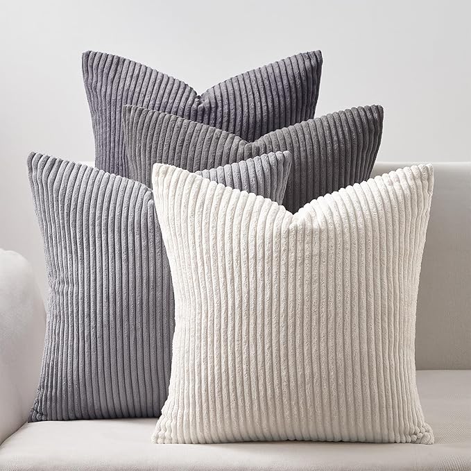 Topfinel 12x12 inch 4 Pack Decorative Throw Pillow Covers,Soft Velvet Modern Double-Sided Designs, Mix and Match for Home Fall Decor, Cushion Covers Set of 4 (Grey)