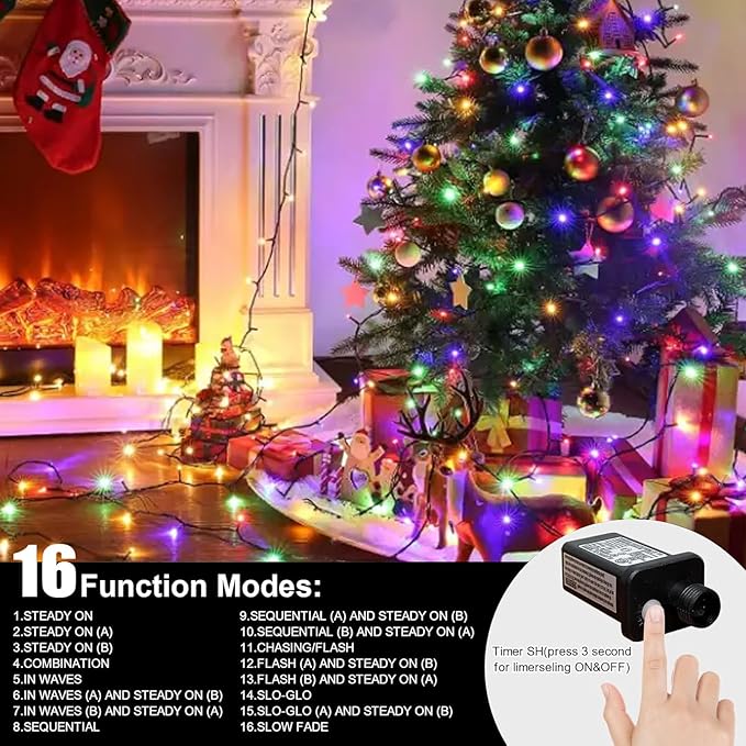 LAMPHOME 33ft Easter Lights, 100 LED Green Wire Fairy Starry String Lights Plug in, 11 Lighting Modes, for Indoor Outdoor Xmas Tree Wedding Party Decoration (Multicolor)