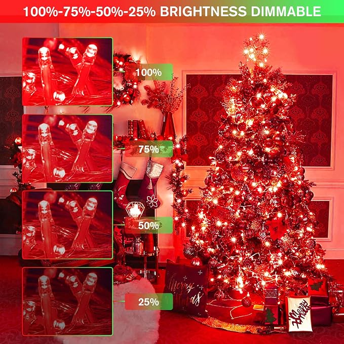 JMEXSUSS 100 LED Red & Green Christmas Lights Plug in, Christmas String Lights Indoor, 33ft Connectable Color Changing Light Outdoor for Party Decor