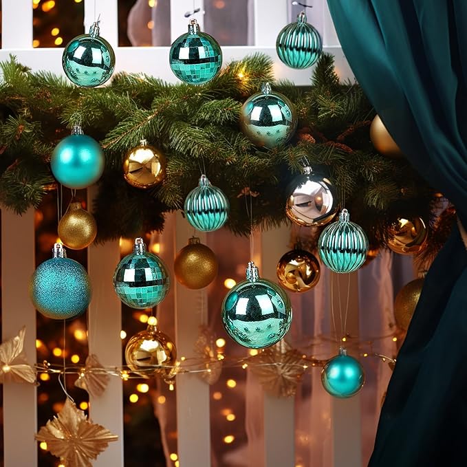AMS 34ct Christmas Ball Mini Ornaments Party Decorations Shatterproof Festival Pendant Hangings for Xmas Tree Decor(1.57''/40mm,Teal)