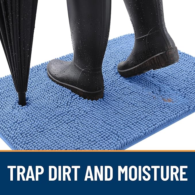OLANLY Dog Door Mat for Muddy Paws 54x32, Absorbs Moisture and Dirt, Absorbent Non-Slip Washable Doormat, Quick Dry Chenille Mud Mat, Entry Indoor Entryway Carpet for Inside Floor, Cornflower Blue