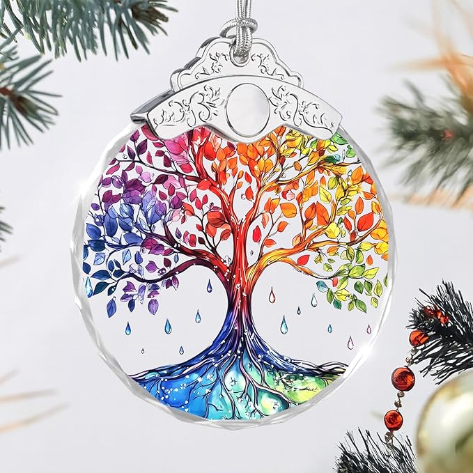 Christmas Ornaments - Tree of Life Stained Glass Ornament - Xmas Decor - Ornaments for Christmas Tree - Holiday Presents - Gift Exchange Ideas - Car Hanging Decoration - Wine Bottle Decor