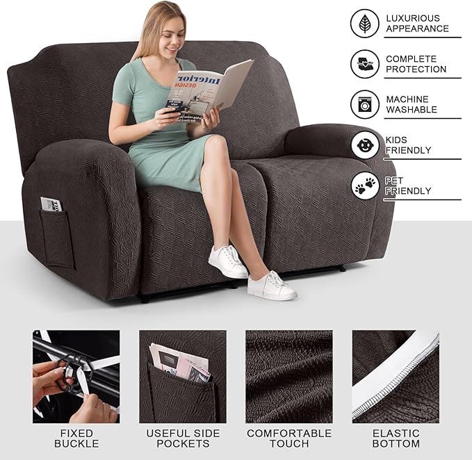 Timeles Recliner Covers Extra Wide Recliner Loveseat Covers Oversized Reclining Couch Covers Sofa Slipcovers Stretch Soft Washable (Two-Seater Oversized, Chocolate)