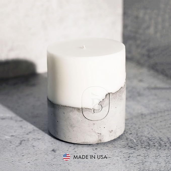 – Large Concrete Pillar Candle – Handcrafted White Decorative Candle, 36 oz, Modern Minimalist Home Décor Centerpiece, Unscented Handmade Candle for Living Room or Table Décor