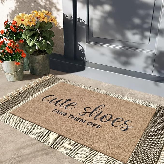 Indoor for Front Door Welcome Mat Outdoor Large 24"x 36" for Outside Home Entry Cute Shoes Door Entryway Non Slip Entrance Mats to Bedroom Bathroom Shoe Scraper Easy to Clean Doormat Brown