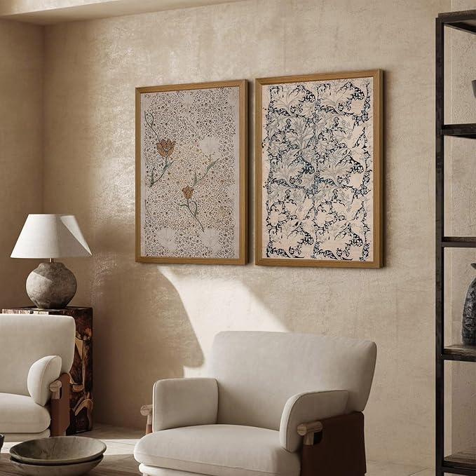Vintage Botanical Wall Art Prints Set of 2 Antique Sketch Wall Art Decor Neutral Flower Canvas Wall Art Floral Pictures Farmhouse Painting Vintage Floral Artwork for Room Bedroom 12x16 Inch Framed