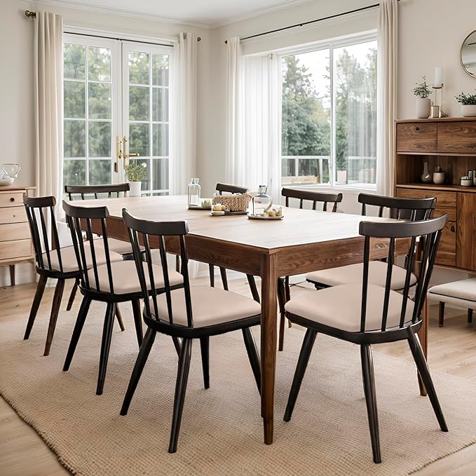 Waterproof PU Leather Seat Covers for Dining Room Chairs Set of 4, Stretch Dining Chair Slipcovers, Kitchen Chair Seat Covers, Non-Slip & Washable (Khaki)