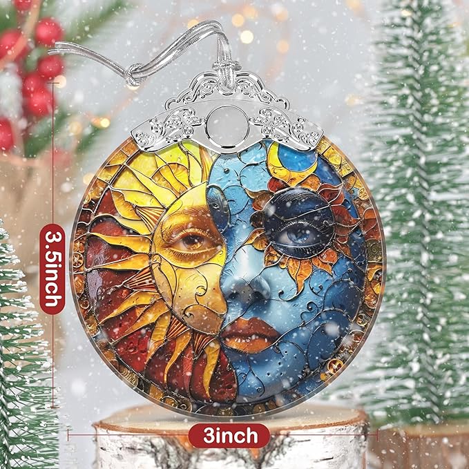 Sun and Moon Ornament, Christmas Ornaments, Christmas Decorations for Tree, Stained Glass Ornament, Heirloom Keepsake, Gift Exchange, Gift Ideas, Bauble Present