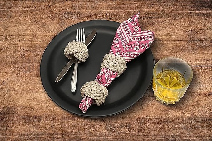 ALPHA Living HOME Napkin Rings Set of 12 - Handmade Jute Napkin Holders for Dining Table, Wedding, Party & Everyday Use Rustic Farmhouse Table Décor Elegant Serviette Rings for Dinner (Creme)