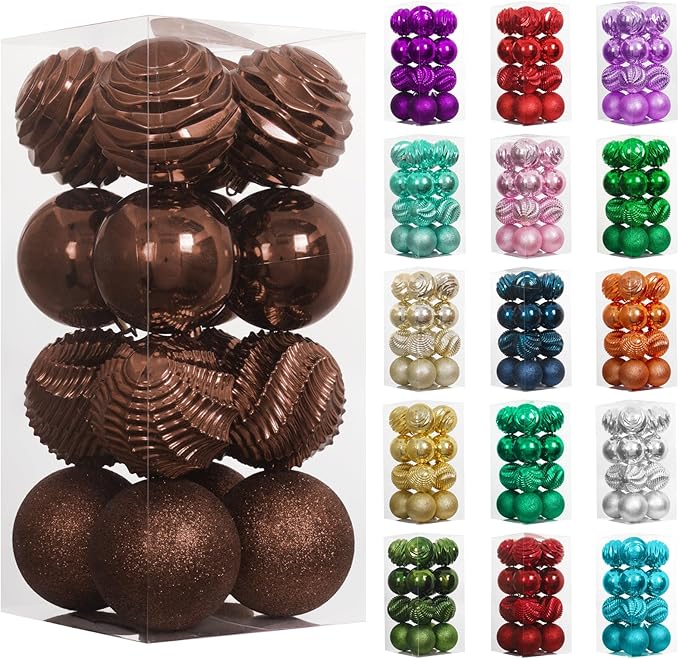 XmasExp 16ct Christmas Balls Ornaments - Shatterproof Large Hanging Ball Decorative Xmas Balls for Holiday Wedding Party Xmas Tree Decoration(3.15"/80mm, Brown and Champagne)