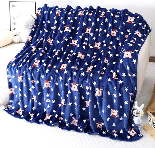 Warm Soft Toddler Fleece Blankets for Boys with Cartoon Bear & Star Pattern Print - Cozy Fuzzy Plush Flannel Kids Throw Blanket for Daycare & School - 50x60 inches
