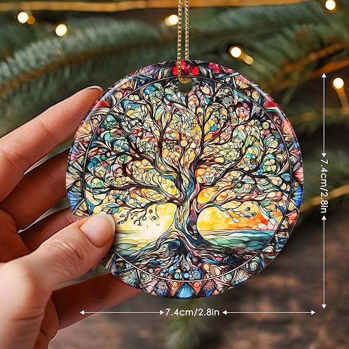 Stained Ceramic Tree of Life Ornament - Christmas Decorations for Office, Room, Home - Holiday Present Ideas