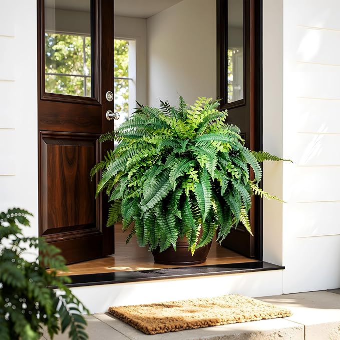 Fake Ferns Artificial Ferns for Outdoors 4Pack Large Faux Ferns UV Resistance for Outdoor Large Planter Realistic Artificial Boston Fern Plants for Garden Balcony Terrace Decor，25.6In,38Leaves