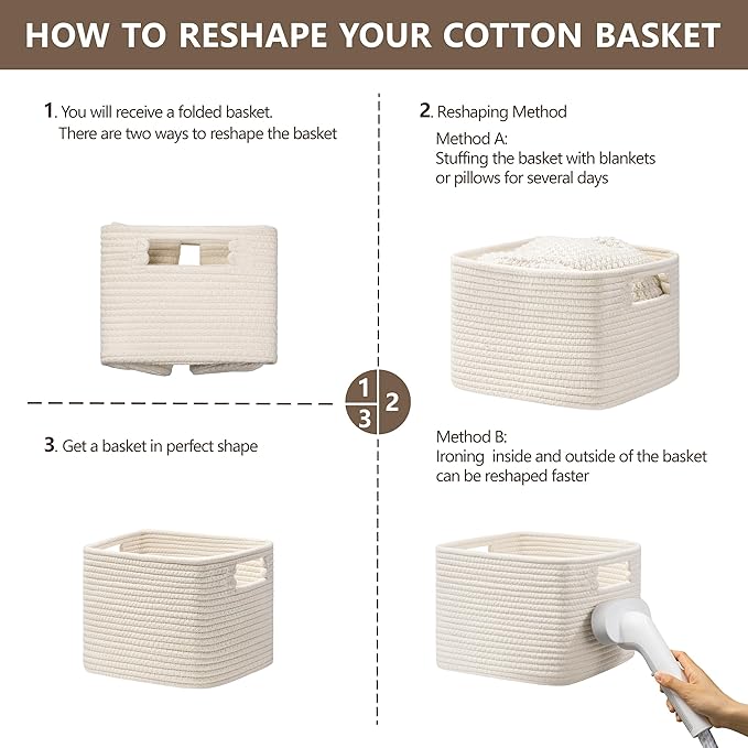 UBBCARE Storage Cubes 4 Pack, 11x 11x 7.8 Cube Storage Bin with Handles, Cotton Rope Baskets for Organizing, Woven Baskets for Shelf, Baby Nursery, Toy Storage, Closet, Classroom, Beige