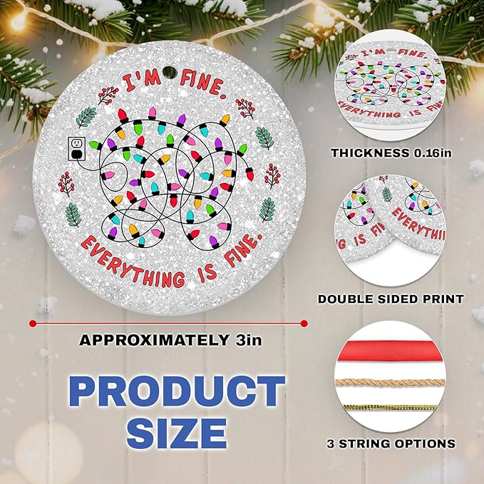 Funny Christmas Ornament – I’m Fine Everything is Fine Tangled Lights Tree Keepsake Decor, Quirky Mental Health Xmas Gift for Coworkers, Woman, Friends 2025