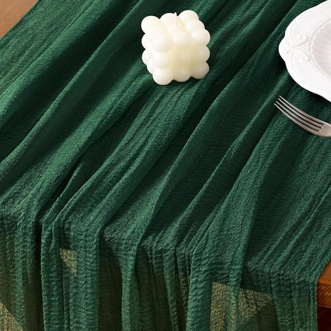 Socomi Emerald Green Valentine's Day Cheesecloth Table Runner Gauze 120 Inch Rustic Boho Cheese Cloth Runner for Wedding Party Baby Bridal Shower Centerpiece Decoration Holiday Home Decorations
