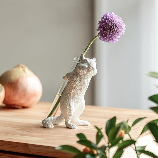 Whimsical Chipmunk Decorative Vase - Handcrafted Art, Realistic Charm, White Vases for Flowers, Modern Single Flower Vase, Perfect Living Room Decor, Unique Gift for Wife