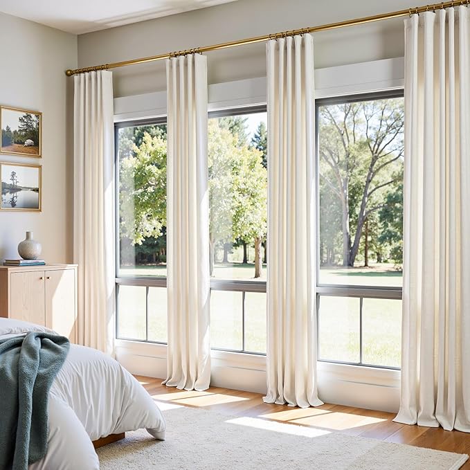 jinchan Linen Curtains 120 Inch Length 2 Panels Set Window Curtains for Living Room Bedroom Extra Long 10 Foot Farmhouse Drapes Aesthetic Decor Light Filtering Drapes, Back Tab Linen Natural, 50Wx120L