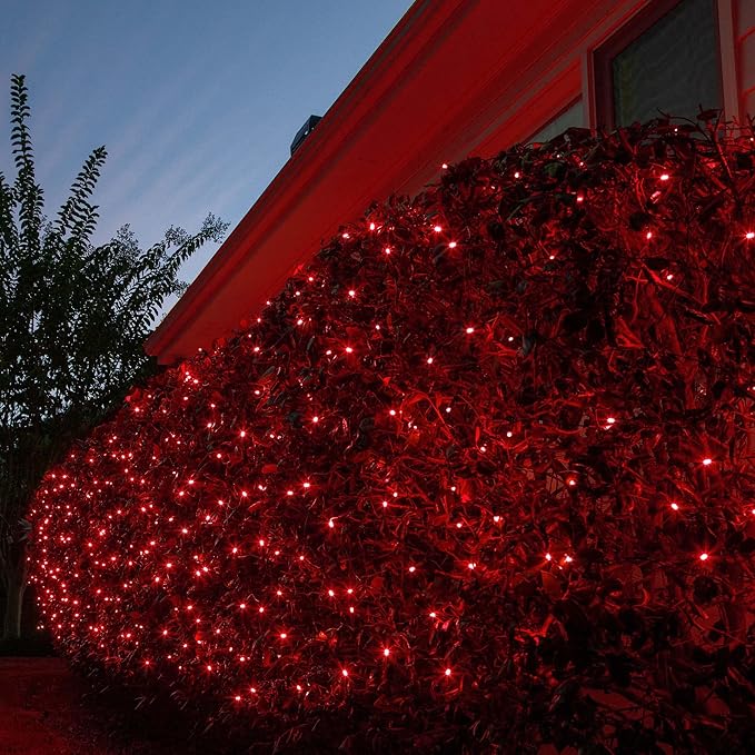 Wintergreen Wintergreen Lighting Set of 100 LED Red Net Lights Outdoor Christmas Decorations, Green Wire (4 x 6 ft, 5mm Lights, Red)