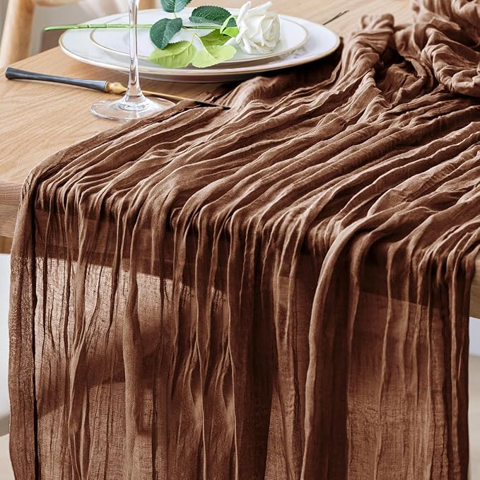 Table Runner Cheesecloth 10FT Brown Boho Gauze Cheese Cloth Rustic Sheer Table Runners for Wedding Bridal Baby Shower Party Decoration