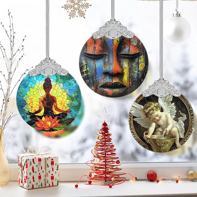 3" Stained Glass Christmas Decoration, Christmas Ornaments, Heirloom Keepsake, Gift Exchange, Gift Idea, Bauble Present - African Mask