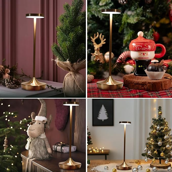 Cordless Table Lamp Rechargeable - 6000mAh LED Battery Operated Table Light - Portable Touch Dimmable Outdoor Waterproof Table Lamps for Patio Restaurant Dining (2 Bronze)