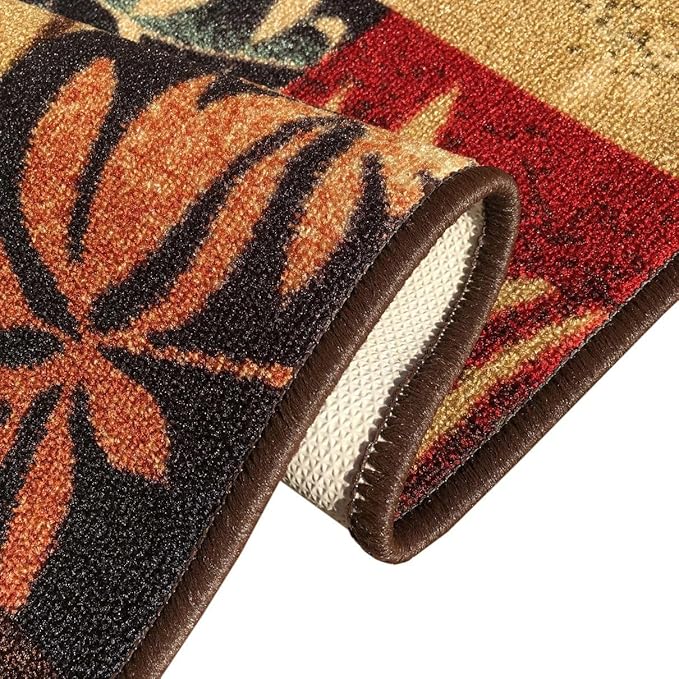 Kapaqua Custom Size Brown Floral Boxes Rubber Backed Non-Slip Hallway Stair Runner Rug Carpet 22 inch Wide Choose Your Length 22in X 1ft