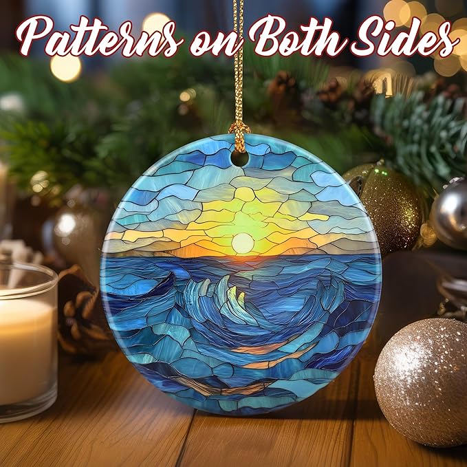 Christmas Ornaments, Dodosky 2.8in Ceramic Sunrise Ornament, Xmas Decor, Christmas Tree Ornaments, Xmas Decorations for Tree, Holiday Ornament, Gift Ideas, Sunrise Lover Gift, Gifts for Family, Friend