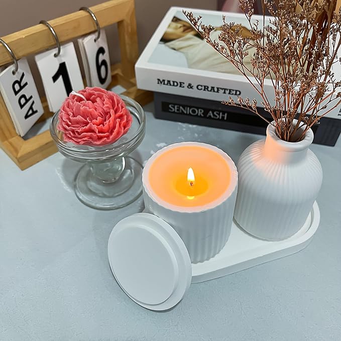 Silicone Resin Mold 3 Pces, Silicone Vase Molds, Resin Tray Mold with Jar Molds, Epoxy Resin Mold for DIY Vase Making, Concrete, Home Decoration, Handmade Gifts, Jewelry Storage