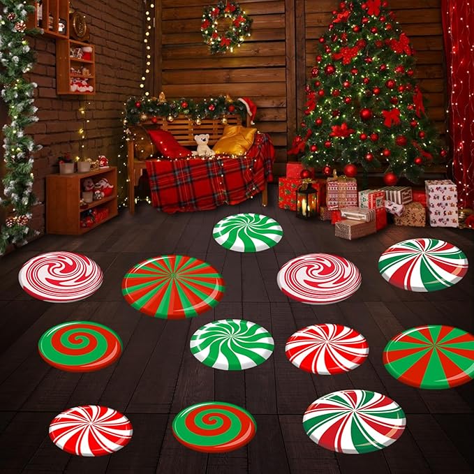 14 Pcs Large Christmas Peppermint Candy Cane Floor Wall Decals Christmas Floor Stickers for Candy Land Decorations