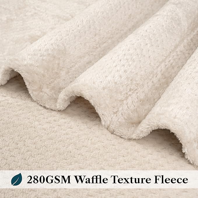 PAVILIA Beige Cream Throw Blanket for Couch, Twin Bed, Soft Fleece Throws for Sofa Chair, Fuzzy Waffle Textured Blanket, Cozy Warm Lightweight All Season Blanket Throw, 60x80