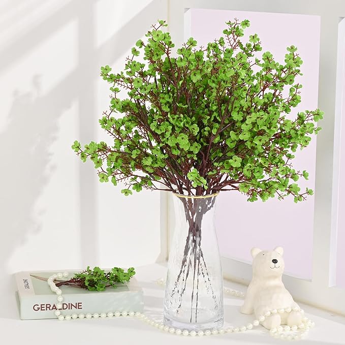 Yastouay 5 Pcs Silk Green Fake Flowers Babys Breath Flowers Artificial Bulk, Spring Fowers Artificial for Decoration for DIY Home Centerpiece Table Decor