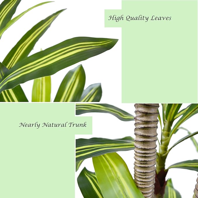 Artificial Dracaena Tree 6ft, Fake Plant with White Tall Planter, Faux Yucca Floor Trees, Artificial Silk Plants for Home Office Room Decor Housewarming Gift Indoor