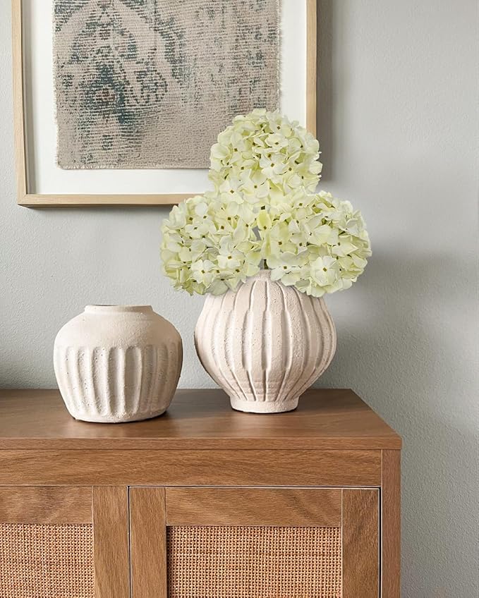 White Hydrangea Artificial Flowers, 19.6in Dried Textured Silk Hydrangea Flowers With Stems 3 Pcs Fake White Flower Faux Floral Stems Artificial Flower Bulk for Table Centerpieces Wedding Home Decor
