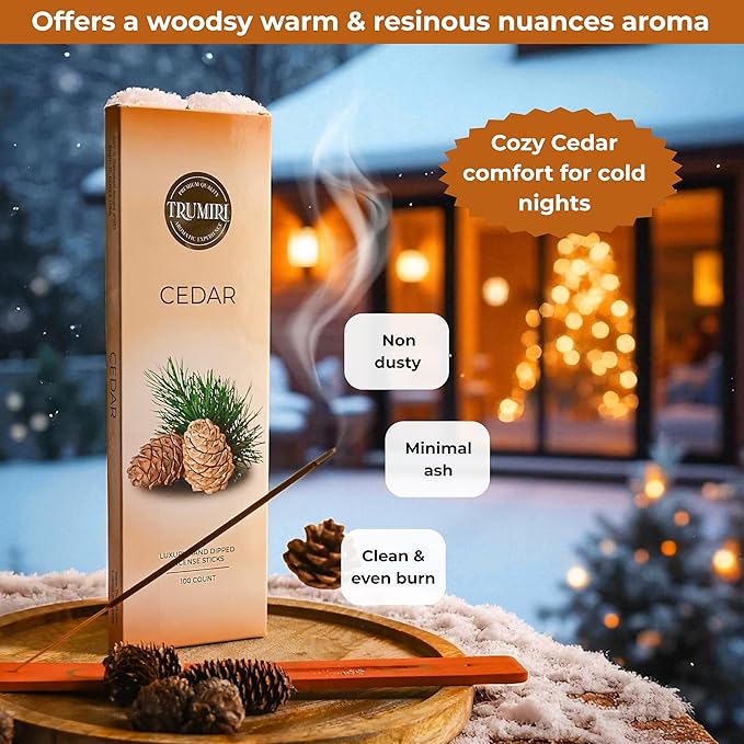 Cedar Incense Sticks - Pack of 100 Insence-Sticks Inciensos Aromaticos - Made with Natural Cedarwood Oil - Scented Insense Non Toxic Inscent Incence