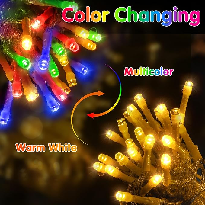 KNONEW 720 LED 337FT Christmas Lights Outdoor Clear Wire Color Changing String Lights with 11 Modes & Timer Dimmable Fairy Light for Xmas Tree Roof Yard Wedding Decorations(Warm White to Multicolor)