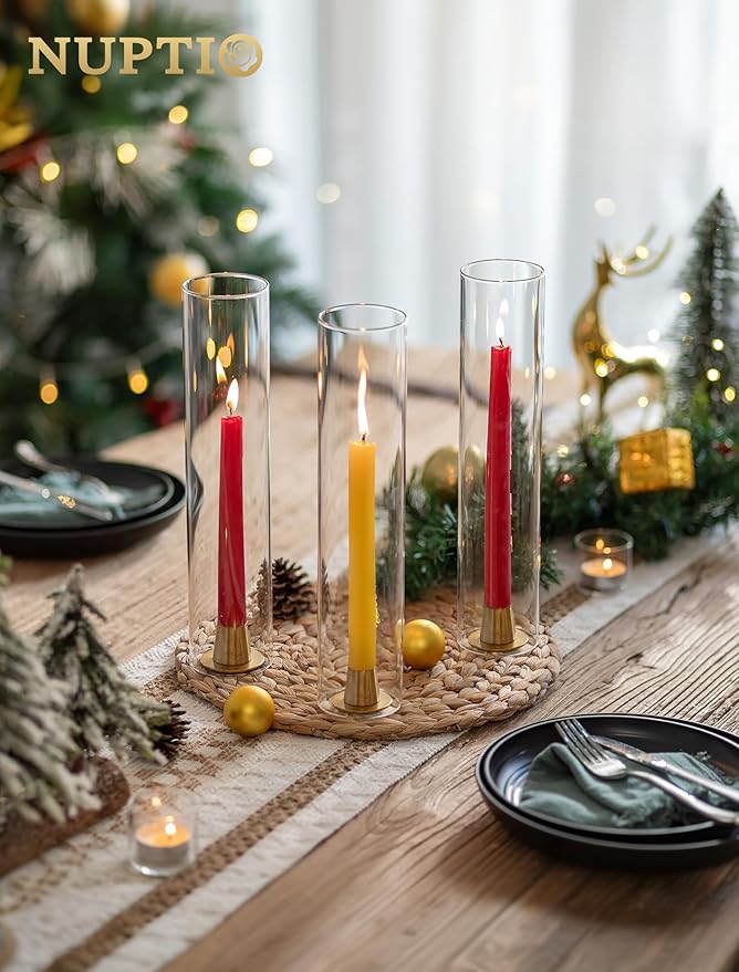 NUPTIO Gold Candlestick Holder Bulk: Set of 12 Brass Small Taper Candle Stick Holders - Short Modern Metal Candleholder for Thanksgiving Christmas Holiday Decor