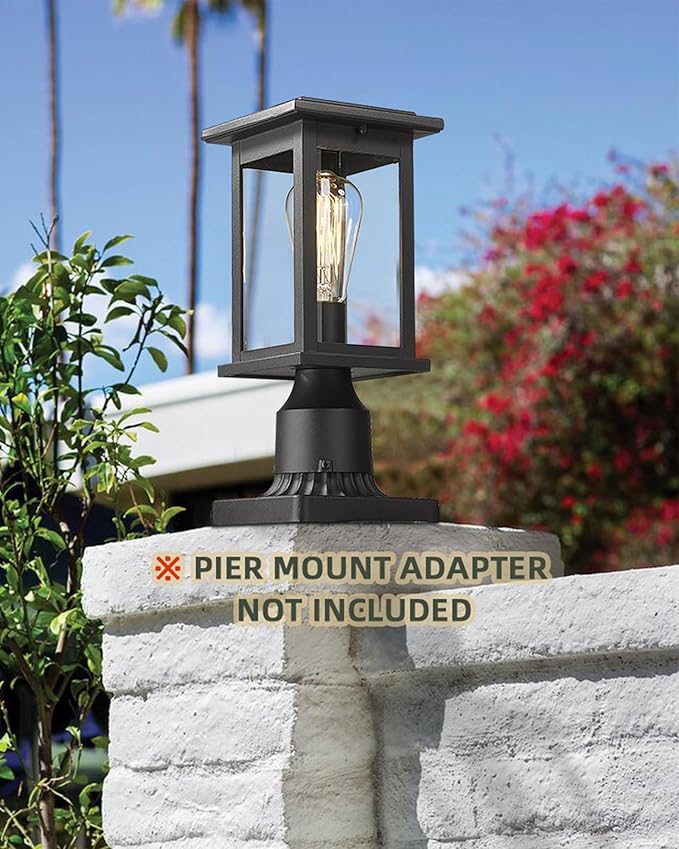 Outdoor Post Light Fixtures, HWH Exterior Pillar Lantern Pole Lamp in Matte Black Finish with Clear Glass Shade, 5HD37P BK