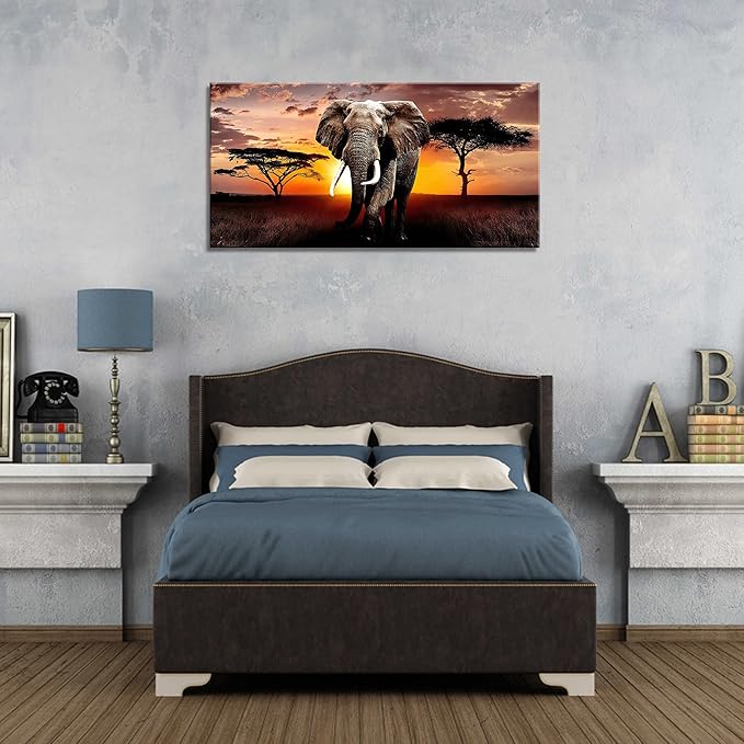 XXMWallArt FC3050 Canvas Wall Art Elephant Picture African Wild Animals Artwork Painting Print for Living Room Bedroom Kitchen Home and Office Wall Decor