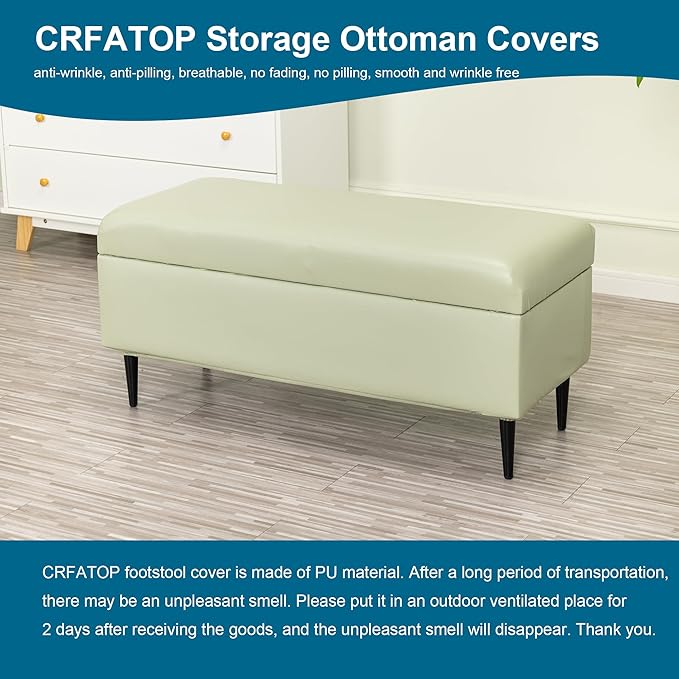 CRFATOP Waterproof PU Ottoman Stool Cover Stretch Folding Storage Footstool Bench Slipcovers Upholstered Foot Chest Chair Covers Washable Entryway Furniture Protector with Elastic Bands,S,Green