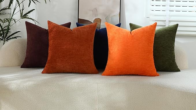 Hunter Green Chenille Decorative Couch Lumbar Throw Pillow Covers, Soft Cushion Cases for Home Livingroom Sofa Décor, Pack of 2, 12 x 20 Inches
