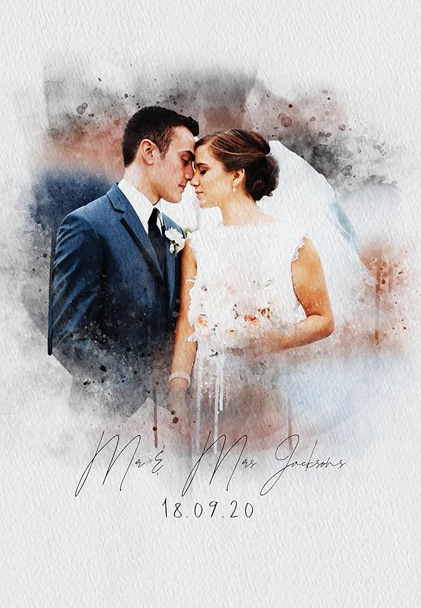 Watercolor Couple Portrait from Photo, Boyfriend Gifts, Girlfriend Gifts, Custom Wedding Anniversary for Wife Husband, Engagement Gift, Painting Picture Frame Canvas Wall Art, Valentines Day