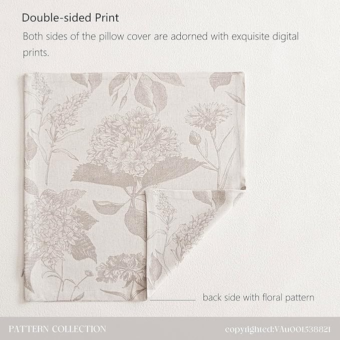 Foindtower Set of 2 Linen Floral Vintage Throw Pillow Covers Neutral Accent Decorative Cushion Covers Farmhouse Boho Home Decor for Sofa Chair Couch Bedroom Living Room,20×20 Inch,Tan Beige