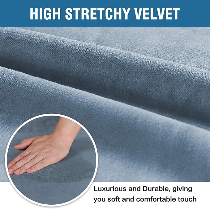 H.VERSAILTEX Velvet Dining Chair Covers Stretch Chair Covers for Dining Room Set of 4 Parson Chair Slipcovers Chair Protectors Covers Dining, Soft Thick Solid Velvet Fabric Washable, Stone Blue