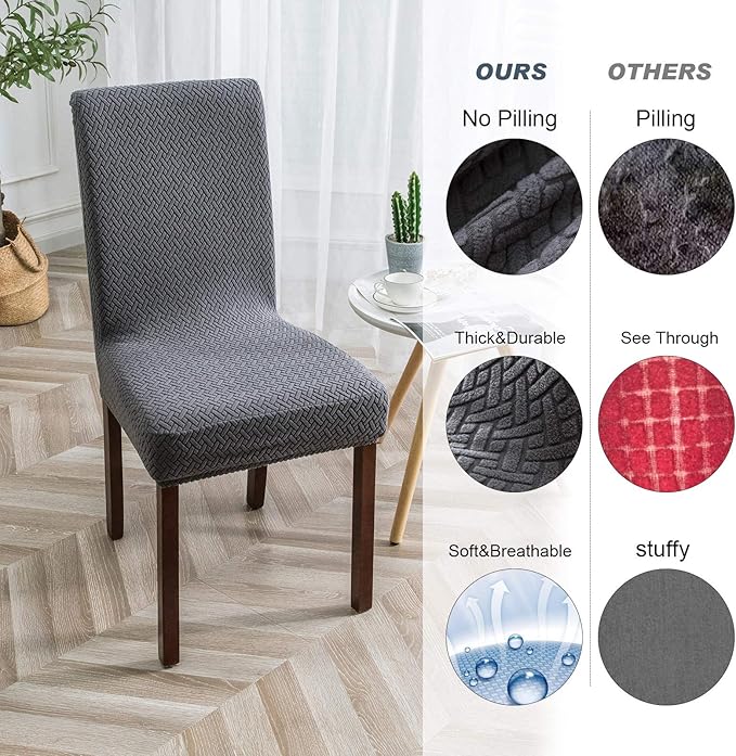 Genina Chair Covers for Dining Room Chair Covers Dining Chair Slipcovers Stretch Kitchen Parsons Chair Cover (Dark Gray, 2 PCS)