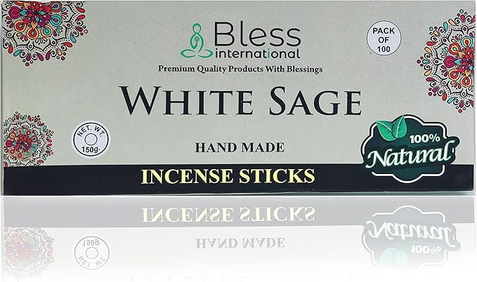 Bless-White-Sage 100%-Natural-Handmade-Hand-Dipped-Incense-Sticks Organic-Chemicals-Charcoal-Free Purification-Relaxation-Positivity-Yoga-Meditation Best-Woods-Scent (100 Sticks (5.25 OZ))